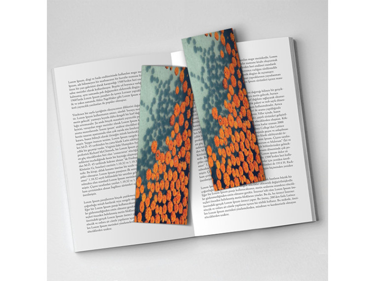 Kitap Ayracı Baskısı - Turuncu Çiçekli Kitap Ayracı